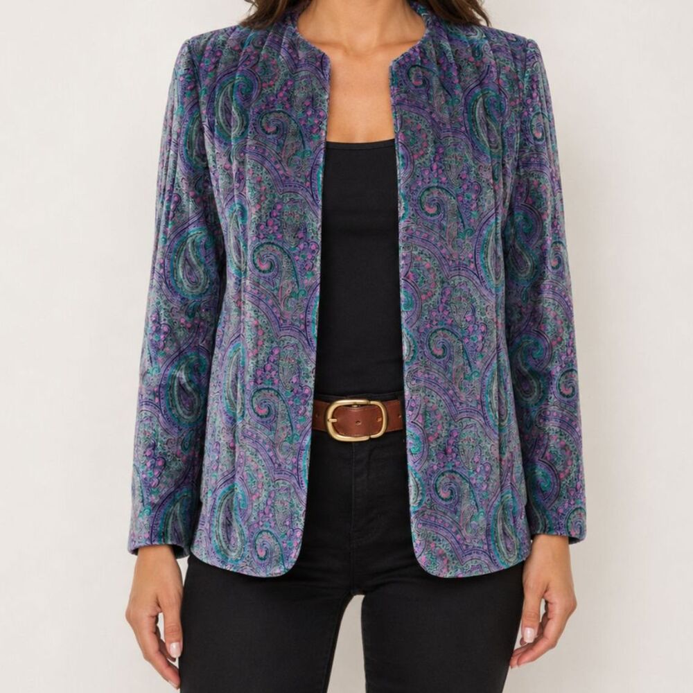 Vintage‎ Quilted Purple Green Paisley Blazer Size Small
